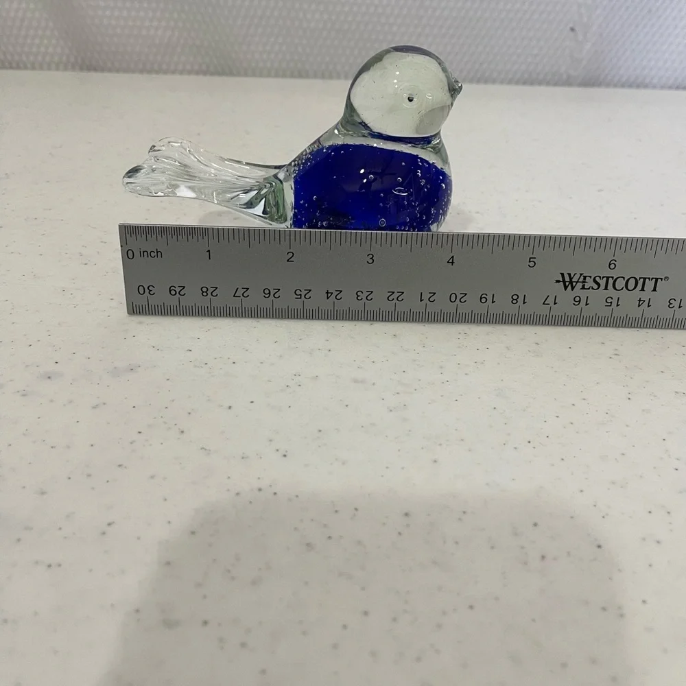 Vintage (2) small Snowflakes blue bird blown clear glass figurines.